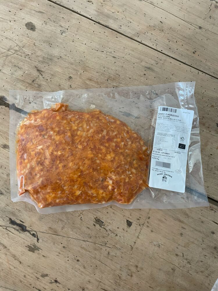 Chair à saucisse marinée de porc type merguez